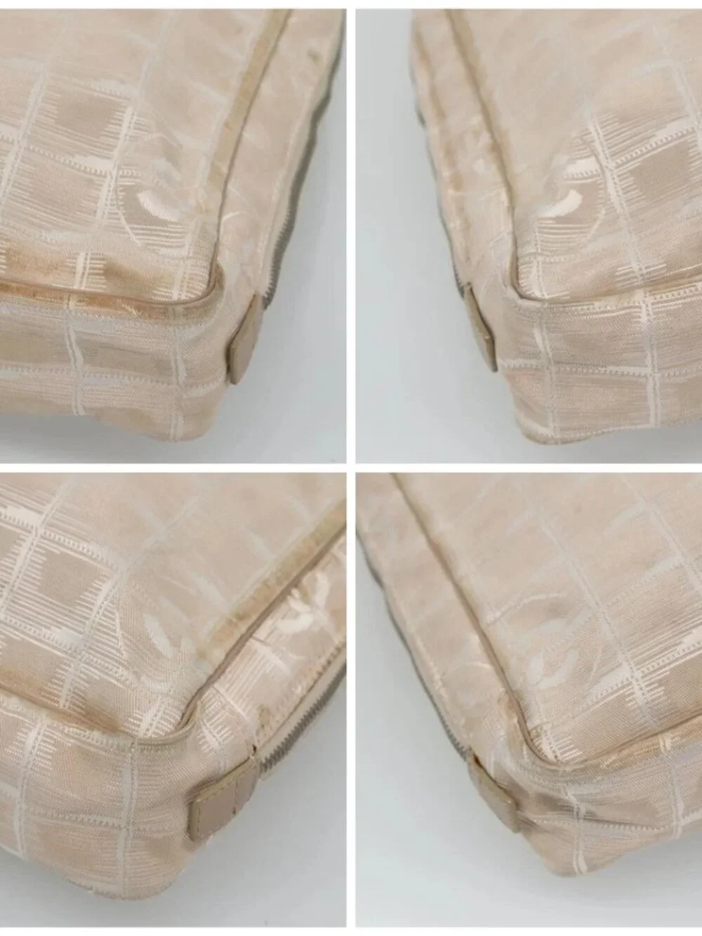 CHANEL New Travel line Hand Bag Nylon Beige CC Auth ti2897